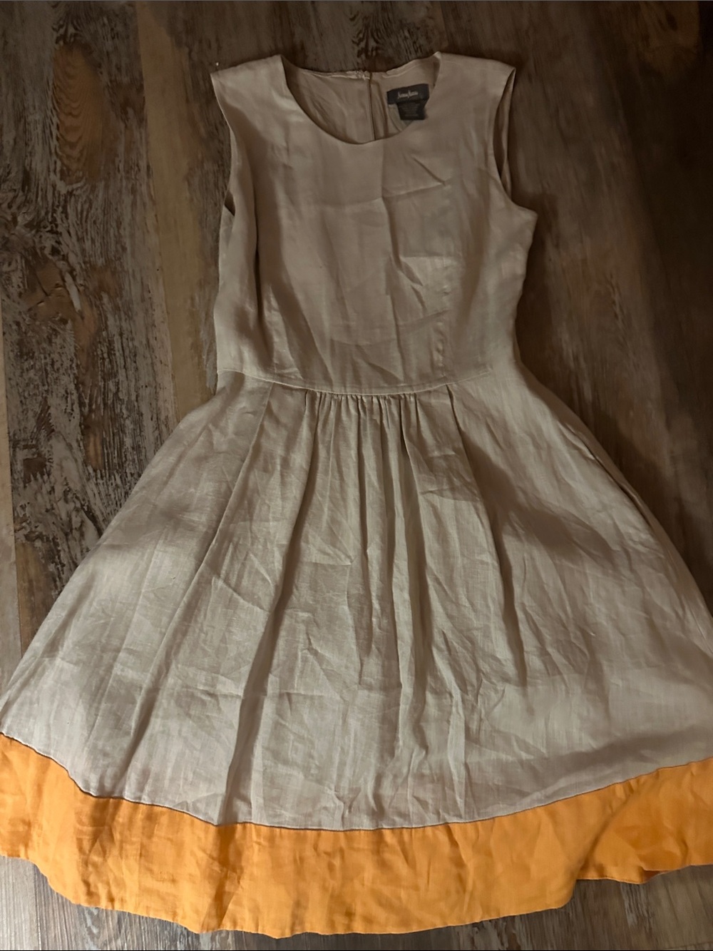 Neiman Marcus Cream Dress with Orange Hem